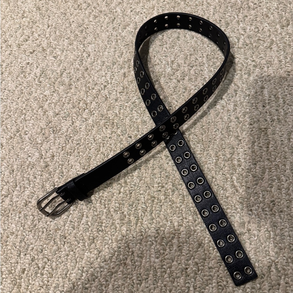 American Eagle Y2K Leather Grommet Black Belt